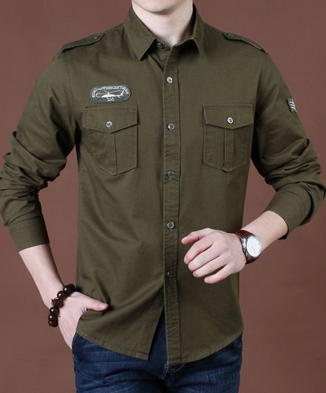 Gents Shirt Design, Kemeja Pdh, Pocket Shirt Design, Pola Jaket, Gents Shirts, Mens Shirt Pattern, Corporate Shirts, Mens Military Jacket, Gents Kurta Design