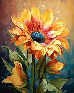 Sunflower Artwork, Lay Outs, Flower Leaves, Canvas Painting Diy, Hur Man Målar, Sunflower Painting, Painting Digital, Mors Dag, Paint By Numbers