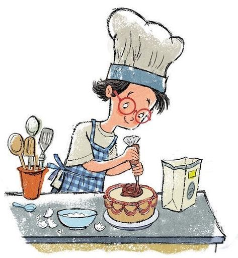 Baking Illustration, Baking A Cake, Kids Baking, Baker Boy Hat, Book Illustration Art, Baker Boy, Boy Hat, Children Book, Food Illustrations