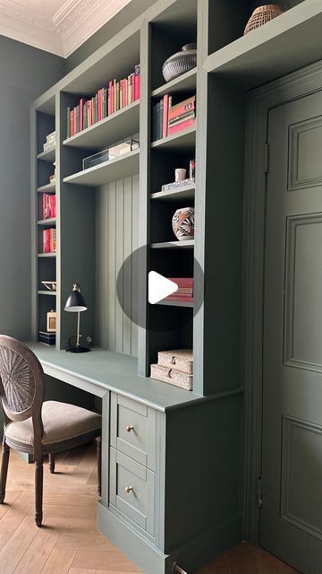 Leoma Harper home style on Instagram: "ad| Our bespoke built-in library wall & desk reveal. It has slotted into the snug so seamlessly, literally feels like it’s always been part of the space, which is exactly what we wanted to achieve for this non functioning wall, along with a whole lot of storage. Working with @bespokecarpentrylondon has been a dream, from going through my design ideas and bringing it all the life, the whole process and craftsmanship has been super smooth and with a meticulous finish. We are so delighted with the result and that it has still very much retained the charm and character of this room.

#librarywall #bespokecarpentry #snug #shelfie #deskspace" Home Office Ideas Built In Desk, Built In Wall Desk And Shelves, Ikea Wall Unit With Desk, Desk Built Into Bookshelf, Bookcase And Desk Wall, Desk And Bookshelf Combo, Library Wall With Desk, Full Wall Desk, Desk Built Into Wall