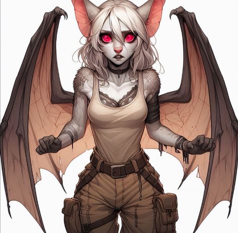 Simic Hybrid Dnd Character, Dnd Werewolf Female, Bat Hybrid Human, Bat Person Character Design, Female Werewolf Character Design, Simic Hybrid Dnd, Human Bat Oc, Bat People, Female Monster