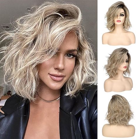 Blond Wigs, Blonde Cosplay Wig, Wigs For White Women, Blond Ombre, Natural Hair Wigs, Curly Bob Wigs, Cosplay Hair, Natural Wigs, Wavy Bobs