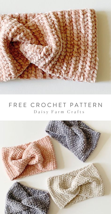 Free Pattern - Crochet Velvet Twist Headband Crocheted Headbands, Crochet Ear Warmer Pattern, Crochet Headband Free, Easy Crochet Headbands, Crochet Headband Pattern Free, Crochet Geek, Crochet Headband Pattern, Mode Crochet, Crochet Hair Accessories