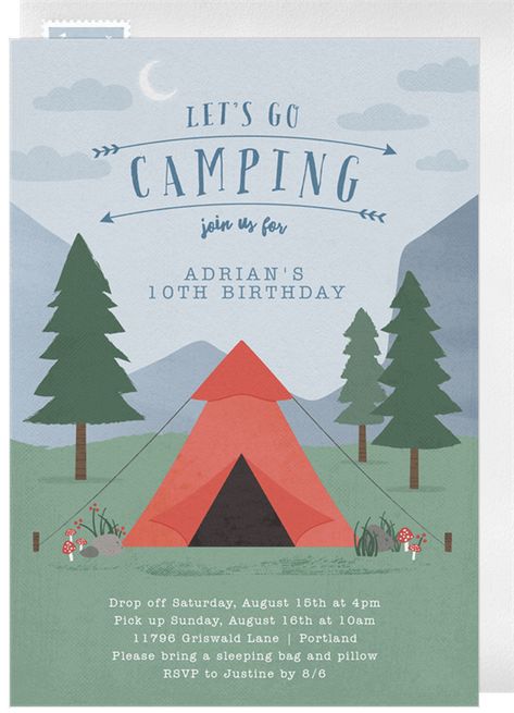 Camping Theme Birthday Party Invitations, Camping Invite, Backyard Campout Birthday Party, Backyard Camping Birthday Party, Camp Invitation, Campout Birthday Party, Kids Camping Party, Camping Party Invitations, Camping Birthday Invitations