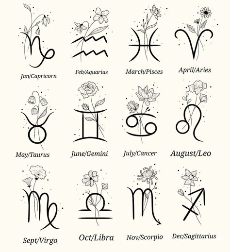 January Aquarius Tattoo, Taurus Aquarius Tattoo, Birth Sign Tattoos, Aquarius Flower Tattoo, Zodiac Tattoo Designs, Aquarius Tattoos, Libra Zodiac Tattoos, Violet Flower Tattoos, Minimalist Tattoo Ideas