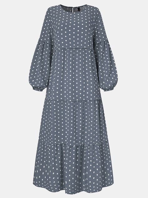 Cheap Summer Dresses, Polka Dot Maxi Dresses, Multi Dress, Custom Size Dresses, Puff Long Sleeves, Polka Dress, Women Maxi, Vestido Casual, Polka Dot Print