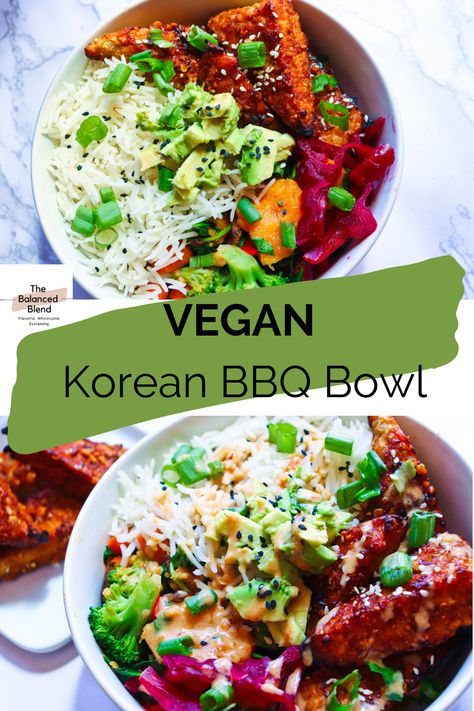 Vegan Korean Bowl, Korean Buddha Bowl, Tempeh Buddha Bowl, Bbq Tempeh Bowl, Vegan Korean Bbq, Tempeh Marinade, How To Cook Tempeh, Bbq Sauce Ingredients, Buddha Bowls Recipe