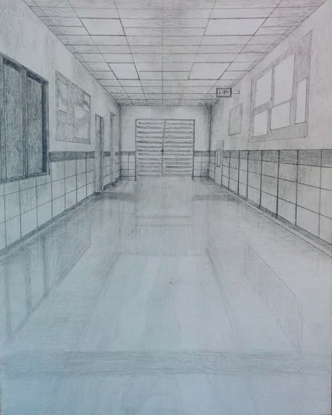 one point perspective hallway drawing School Hallway Drawing, Hallway Perspective, One Point Perspective Hallway, Two Point Interior Perspective Drawing, One Point Perspective Drawing Hallway, One Point Perspective Room Drawing Art Projects, 2 Point Perspective Drawing Library, Free Landscape Design, Landscape Drawing Easy