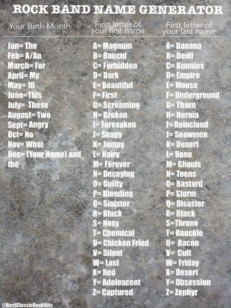 Music Cool Band Names, Grunge Band Name Ideas, Punk Rock Playlist Names, Rock Playlist Names Ideas, Band Name Ideas Rock, Band Names Ideas, Band Name Generator, Band Names, Name Creator