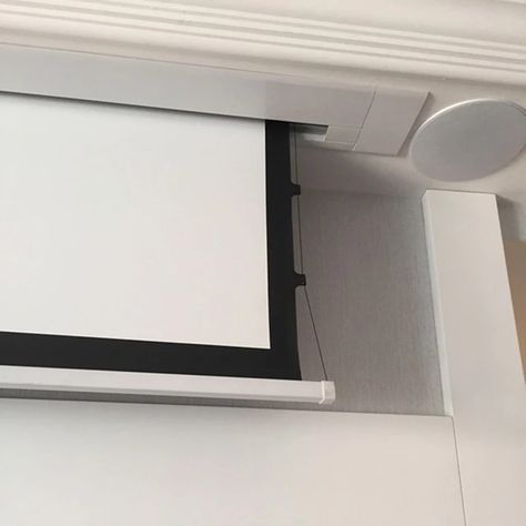 Recessed Projector Screen, Projector Screen From Ceiling, Ceiling Projector Screen, Retractable Movie Screen, Hidden Projector Screen, Concealed Tv, Retractable Projector Screen, Projector Screen Living Room, Projector Screen Ideas