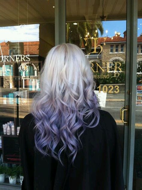 Platinum to blue ombre hair Purple Hair Color Ombre, Purple Ombre Hair, Blue Ombre Hair, Dyed Hair Purple, Hair Chalk, Hair Color Purple, Ombre Hair Color, Pastel Hair, Purple Ombre