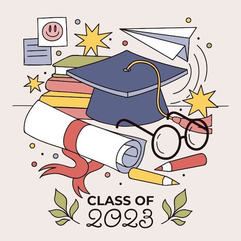 Banners Background, 2023 Drawing, Class Of 2023 Graduation, Posters Quotes, 2023 Graduation, Class Of 2023, Web Banner Design, Hand Drawn Illustration, Party Poster