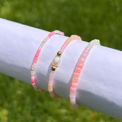 Pink Beaded Bracelet, Seashell Pink, Pink Beaded Bracelets, Seashell Bracelet, Sandy Shores, Blush Tones, Coastal Charm, Bracelet Ideas, Glass Beaded Bracelets