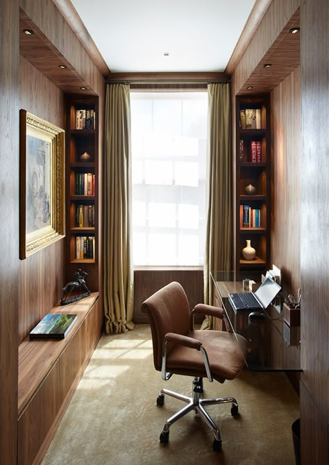 KNIGHTSBRIDGE Tiny Office, Narrow Rooms, London Houses, Interior Design London, Small Home Office, Home Office Space, Office Room, Home Office Design, 인테리어 디자인