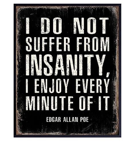 Amazon.com: Funny Edgar Allan Poe Quote Wall Art - Goth Room Decor - Decoration for Bedroom, Living Room, Office, Apartment - Cool Unique Gift, Funny Saying - Gothic Home Decor Poster Print Picture Sign : Handmade Products Funny Edgar, Modern Gothic Home, Goth Quotes, Gothic Living Room, Edgar Allan Poe Quote, Funny Wall Art Quotes, Goth Room, Vibe Board, Poe Quotes