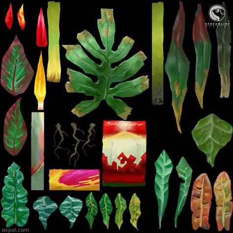 painted leaf textures Plant Texture Drawing, Stylized Leaf, Hand Painted Textures For Games, Leaf Texture Drawing, Tree Texture Drawing, Stray Cats, Plant Texture, House Cartoon, Game Textures