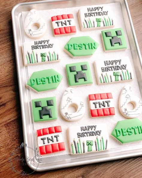 Boys 8th Birthday, Minecraft Cookies, Bird Cookies, Sugar Cookie Royal Icing, Mama Bird, Minecraft Birthday Party, Sugar Cookie Designs, Minecraft Birthday, Cookies For Kids