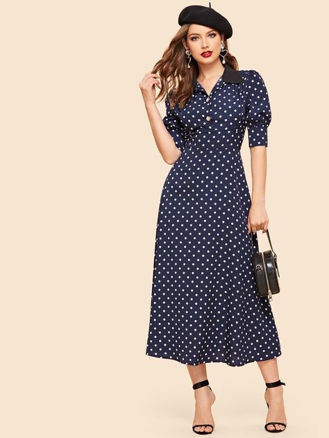 Women Bodycon Dress, Polka Dress, Fashion Winter, Mode Vintage, Fit N Flare Dress, Polka Dot Print, Ladies Dress Design, Polyvore Outfits, Polka Dot Dress