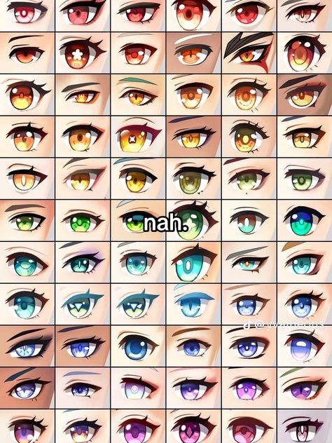 Face Chart Drawing Facial Expressions, Eye Design Drawing Anime, Types Of Eyes Drawing Anime, Anime Eye Color Palette, Genshin Eyes Drawing, Detailed Eyes Drawing, Oc Eyes Drawing, Anime Eye Art Styles, Unique Eye Drawings