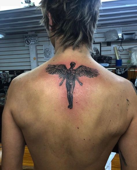 “IN UTERO” In Utero Angel, Back Tattoos For Guys Upper, Curco Vein, Nirvana Tattoo, Nirvana In Utero, Upper Back Tattoos, Grunge Tattoo, In Utero, Sick Tattoo