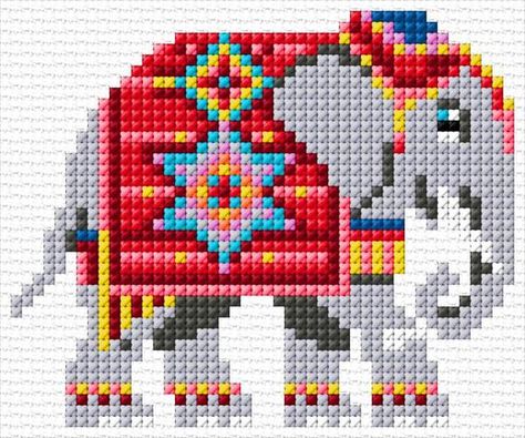 Elephant Cross Stitch Pattern Free, Cross Stitch Elephant, Cross Stitch Patterns Free Easy, Cross Stitch Calculator, Elephant Cross Stitch, Cross Stitch Necklace, Hama Mini, Colourful Cross Stitch, Pixels Art