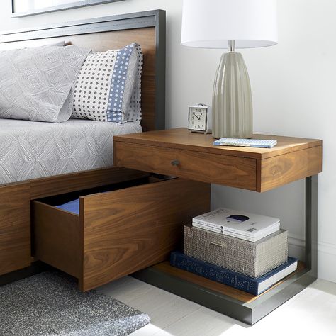 Blair bedroom collection Crate & Barrel Walnut Nightstand Bedroom, Walnut Bedroom, Shelf Bedside Table, Metal Bedroom, Diy Platform Bed, King Storage Bed, Bedroom Nightstand, Wood Bedside Table, Platform Bed With Storage