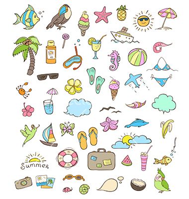 Easy To Draw Summer Doodles, Summer Doodle Art, Summer Symbols Drawing, Summer Simple Drawings, Summer Illustration Art Drawings, Drawing Summer Ideas, Summer Things To Draw, Simple Summer Drawings, Summer Drawings Doodles