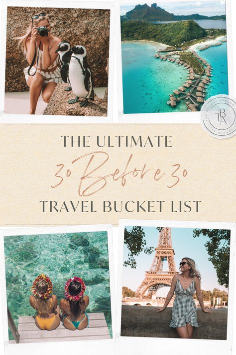 "30 Things to Do Before You Turn 30” Travel Bucket List Travelling In Your 20s, 30 Under 30 Bucket List, Yearly Bucket List, 30 Before 30 Bucket List, Bucket List Places To Travel, 30 Before 30 List, 30 Before 30, Bucket List Adventure, Old Bucket