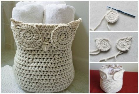 Diy Crochet Rope Basket, Crochet Owl Basket, Owl Basket, Crochet Owls, Owl Crochet Patterns, Crochet Storage Baskets, Crocheting Projects, Crochet Storage, Crochet Owl