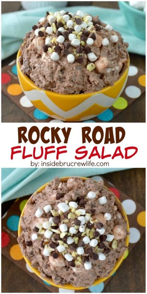 Chocolate, nuts, and marshmallows make this salad a fun way to end the meal! Fluff Salad Recipes, Fluff Salad, Fluff Recipe, Fluff Desserts, Ambrosia Salad, Jello Recipes, Chocolate Nuts, Fruit Salad Recipes, Pudding Desserts