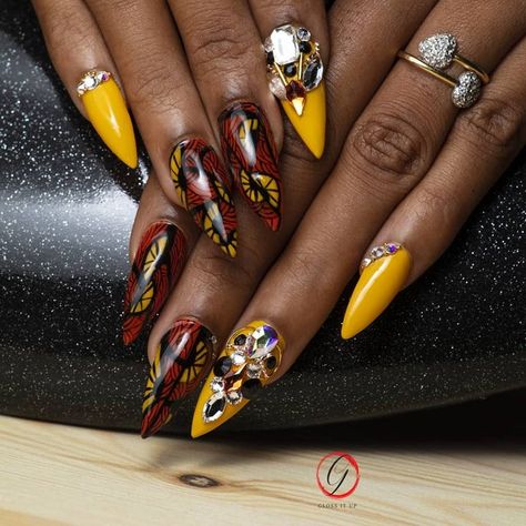 African Inspired Nail Design, African Nails Design, African Print Nails, Fall Nails Black Women, African Nail Art, Juneteenth Nails, African Nails, Boss Nails, Fall Polish