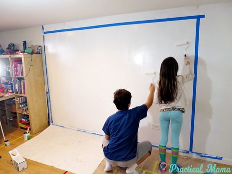 DIY: Dry erase whiteboard wall - - Dry Erase Paint Wall, Dry Erase Board Wall, Diy Whiteboard, Whiteboard Paint, Dry Erase Paint, Black Chalkboard Paint, Whiteboard Wall, Art Display Kids, Dry Erase Wall