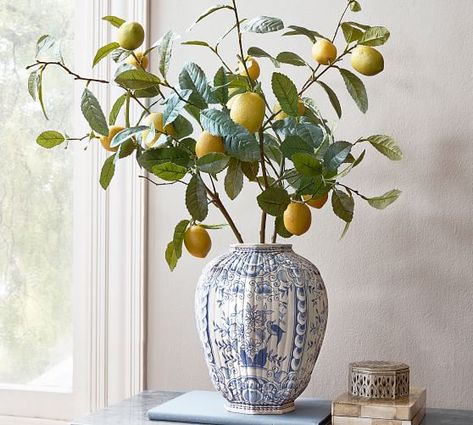 Lemon Branch, Lemon Decor, Charming Garden, Clear Glass Vases, Vase Fillers, Vase Centerpieces, Decorative Pottery, Ceramic Vases, Large Vase