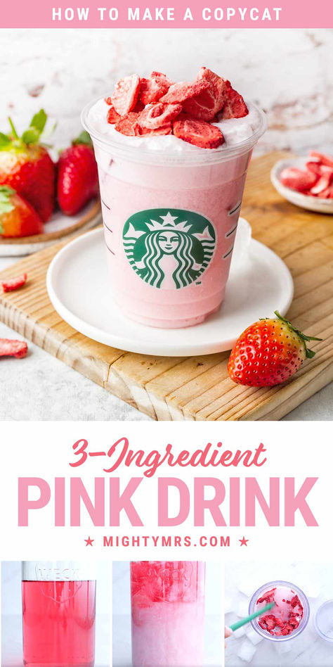 How to Make a 3-Ingredient Pink Drink Drinks For Milk Production, Refreshers To Make At Home, Fun Drinks To Make Kids, Pink Drink With Heavy Cream, Sparkling Ice Drink Recipes, Strawberries And Cream Drink, Fun Drinks To Make At Home, Good Drinks To Make At Home, Fun Drinks For Kids