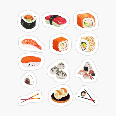 Aesthetic Naranja, Sushi Stickers, Japan Party, Sushi Cake, Cute Sushi, Stickers Aesthetic, Japanese Sushi, Aura Colors, Food Stickers