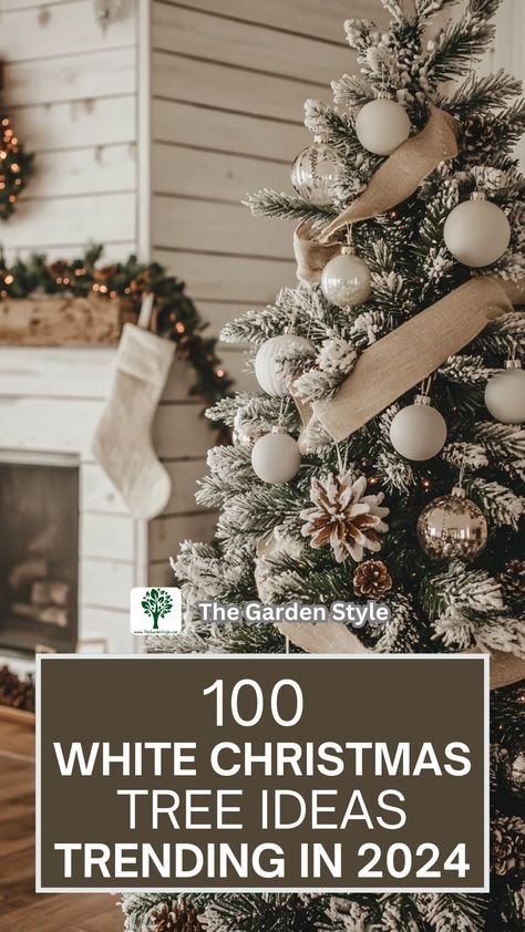 100 White Christmas Tree Ideas Trending in 2024 - The Garden Style Decorated White Christmas Trees, White Christmas Tree Decor Ideas, Blue White Christmas Tree, Christmas Tree Inspiration Modern, Slim Christmas Trees, Christmas Tree Ideas Red, Christmas Tree Trends, Christmas Tree Collars, White Christmas Tree Decor