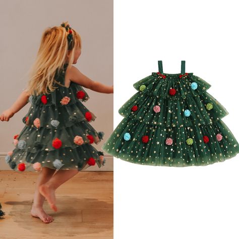 Princess Girl Party, Layered Tulle Dress, Girls Christmas Dress, Kids Christmas Dress, Christmas Tree Dress, Girls Tulle Dress, Tree Dress, Layered Tulle Skirt