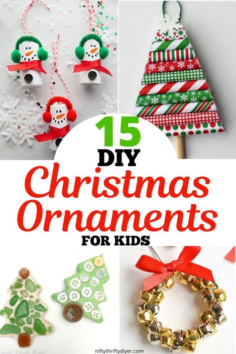 15 DIY Christmas Ornaments for Kids ~ Nifty Thrifty DIYer Diy Polar Express Ornament, Diy School Ornaments, Ornament Ideas For Preschoolers, Diy Christmas Ornaments With Beads, Mini Christmas Ornaments Diy Tree Decorations, Ornaments Preschool Craft, Easy Christmas Tree Ornaments For Kids, Easy Diy Kids Christmas Ornaments, Diy Ornaments For Kids To Make