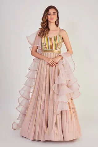 Shop for Onaya Peach Georgette Gown With Ruffle Dupatta for Women Online at Aza Fashions Dupatta Styling, Organza Styles, Ruffle Dupatta, Peach Gown, Georgette Gown, Ruffle Outfit, Fashion Terms, Trendy Outfits For Teens, Ruffles Fashion