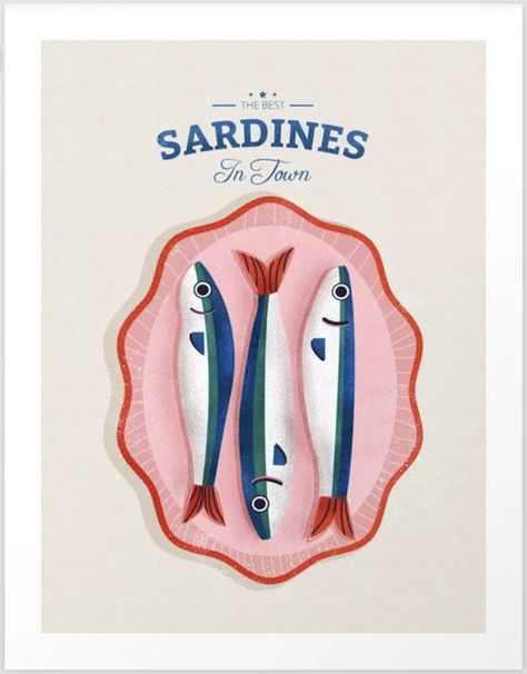 Sardines Art Print, Sardine Doodle, Retail Graphic Design, Sardines Drawing, Sardine Ceramic, Sardines Art, Sardines Painting, Sardine Print, Sardine Painting