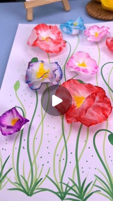 paper crafts creator on Instagram: "Have you learned how to make beautiful and creative children's paintings using paper towels? #parentchild #handicraft #kindergarten #handicraft #spring #handicraft #simple #flower #handicraft #springtheme #painting 
 paper craft  ideas" Flowers Art And Craft Preschool, Art With Paper Plates, How To Make Painting, Spring Art For Kids Preschool, Flower Projects For Preschool, Spring Art For Preschool, Plant Projects For Kids, Creative Art For Preschoolers, Preschool Flower Crafts