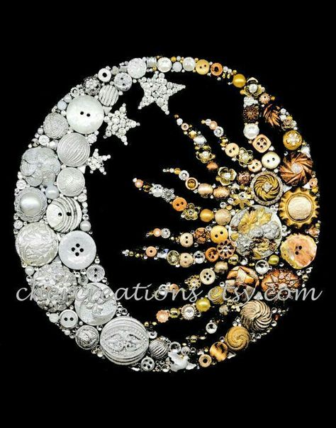 Button Art Projects, Old Jewelry Crafts, Costume Jewelry Crafts, Button Creations, Cross Crafts, Vintage Jewelry Crafts, Vintage Jewelry Art, Moon Sun, Jewelry Picture