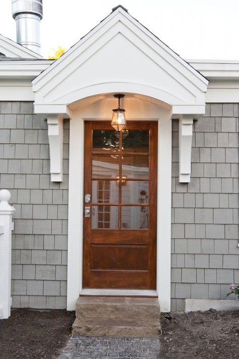 Room RX: Curb Appeal: 5 improvements for a Cape Cod Front Door Overhang, Cape Cod Exterior, Front Door Awning, Cape Cod House Exterior, Door Overhang, Gray House, Door Awnings, Exterior Paint Color, Cape Cod House