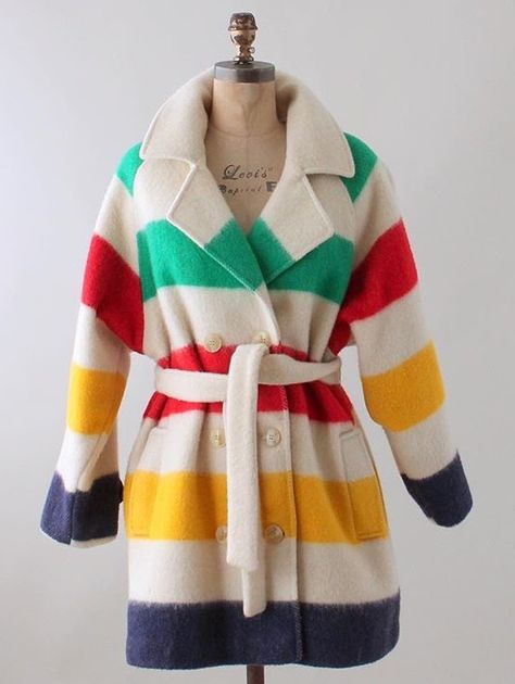 Vintage Hudson Bay blanket coat Hudson Bay Blanket, Striped Coat, Blanket Coat, Striped Beanies, Hudson Bay, Dress Form, Color Stripes, Vintage 1970s, Primary Color