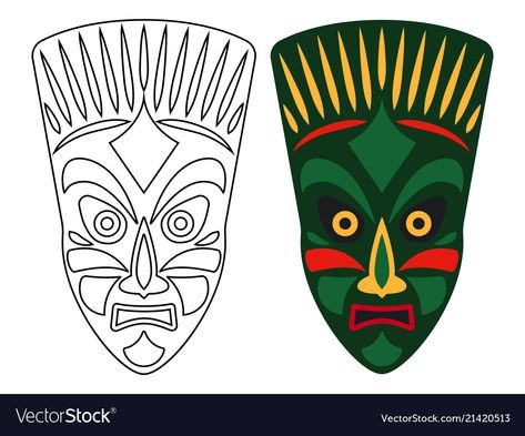 Africa Drawing, African Art Projects, Mask Drawing, Tiki Art, Tiki Mask, African Mask, Africa Art, Masks Art, African Masks