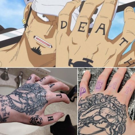 Laws Hand Tattoo, Law Hand Tattoo, Left Right Tattoo, Law One Piece Tattoo, Anime Hand Tattoo, Hand Tattoo For Men, Law Tattoos, Anime Tattoos For Men, Left Hand Tattoo