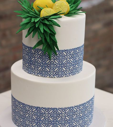 Buttercream-Capri-Themed-Lemon-Wedding-Cake Greek Themed Birthday Cake, Greek Themed Cake Ideas, Positano Cake Theme, Santorini Cake Ideas, Mediterranean Birthday Cake, Greek Themed Cake, Greek Cake Design, Positano Cake, Greek Wedding Cake