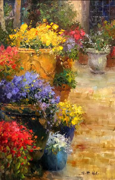 Flowers In Pots, Impressionistic Art, Pastel Landscape, Beautiful Art Paintings, Abstract Floral Paintings, 수채화 그림, Impressionism Art, Nature Art Painting, Impressionist Art