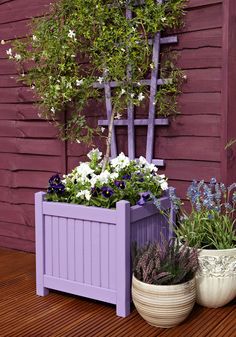 Cuprinol lavender at work #gardenshades #garden #exterior Cuprinol Garden Shades, Shade Garden Design, Purple Pansy, Pallet Garden, Colorful Garden, Garden Cottage, Flower Planters, Garden Fence, Back Garden