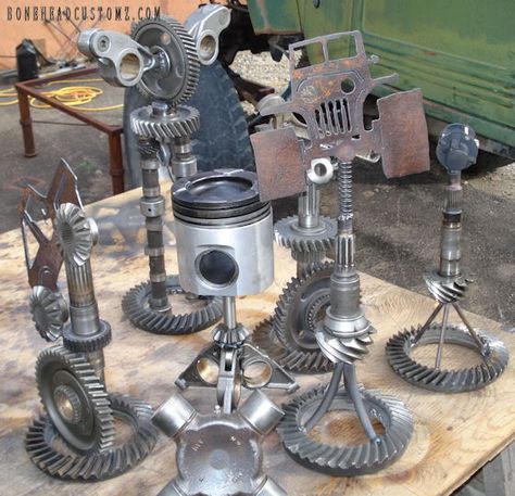 Custom or Homemade Car Show Trophies - Rat Rods Rule - Rat Rods, Hot Rods, Bikes, Photos, Builds, Tech, Talk & Advice since 2007! Homemade Trophies, Trophy Art, Trophy Ideas, Car Part Art, Old Car Parts, Car Part Furniture, Car Furniture, Trophy Design, Automotive Decor